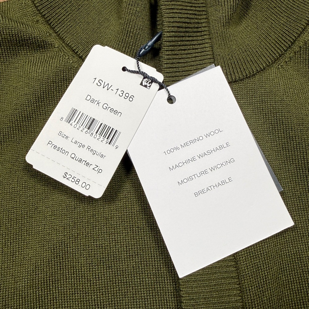 Mizzen Main Preston Quarter Zip Sweater Mens L Dark Green Merino Wool Preppy NWT - Picture 4 of 11